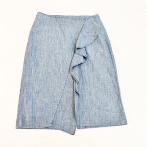 J. Crew Denim Ruffle Front Detail Lightweight Straight Pencil Skirt Size 6